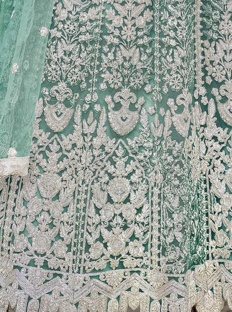 Acapulco Green Designer Heavy Embroidered Wedding Anarkali Suit-Saira's Boutique