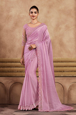 Cream Beige Designer Embroidered Silk Wedding Party Wear Saree