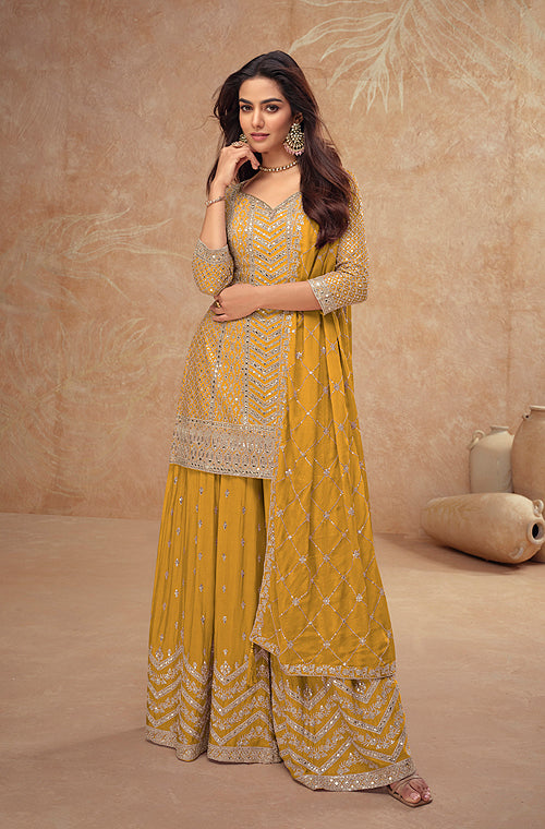Dull Orange Designer Embroidered Wedding Sharara Suit