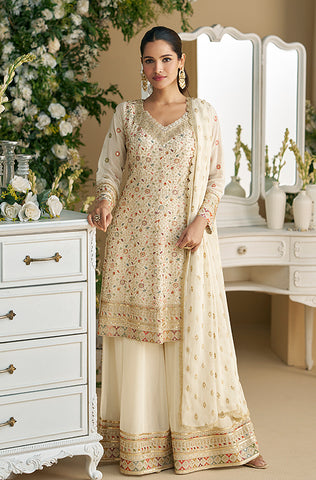 Black Designer Embroidered Chinon Silk Party Wear Palazzo Suit