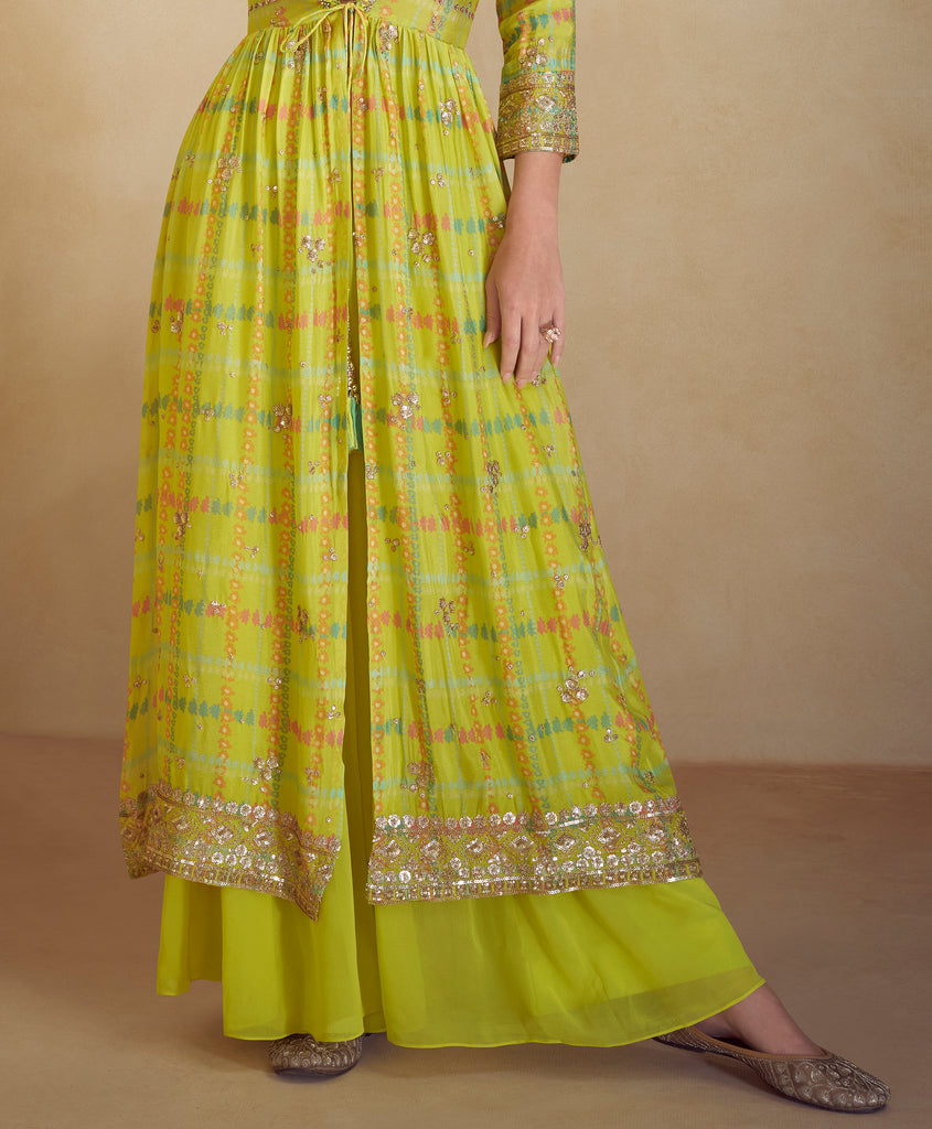 Lime Olive Green Designer Embroidered Party Wear Kurti Style Palazzo Suit-Saira's Boutique