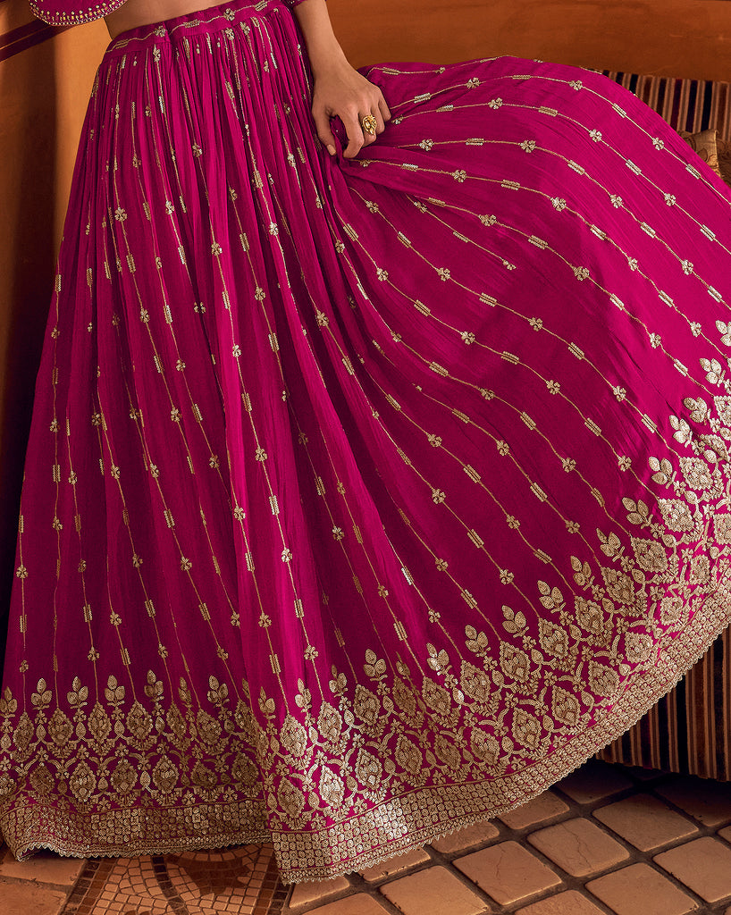 Magenta Designer Embroidered Party Wear Jacket Style Chinon Lehenga-Saira's Boutique