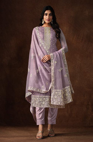 Mauve Gray Designer Embroidered Party Wear Sharara Suit