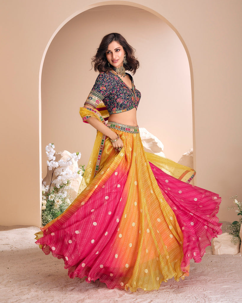 Multicolor Designer Embroidered Jacquard Silk Wedding Lehenga-Saira's Boutique