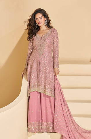 Black Designer Embroidered Chinon Silk Party Wear Palazzo Suit