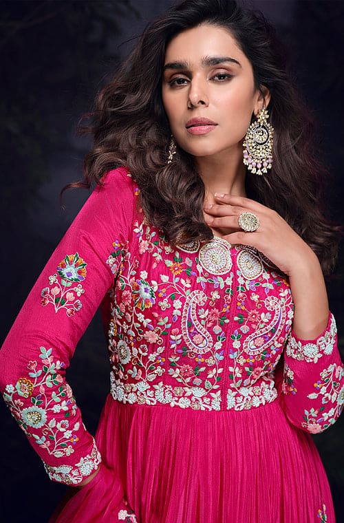Pink Designer Embroidered Chinon Silk Party Wear Anarkali Suit-Saira's Boutique