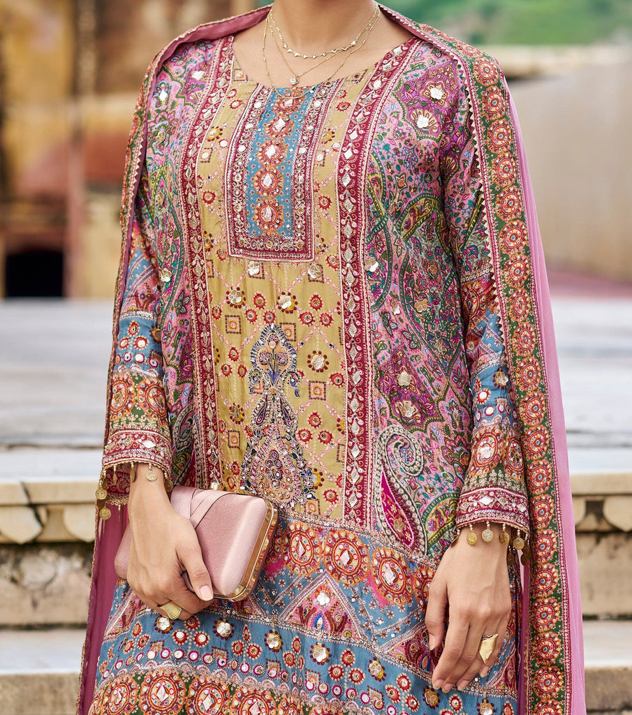 Pink Designer Embroidered Heavy Chinon Party Wear Sharara Suit-Saira's Boutique