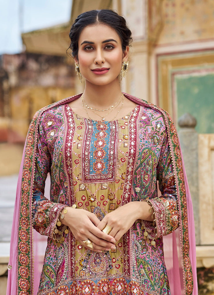 Pink Designer Embroidered Heavy Chinon Party Wear Sharara Suit-Saira's Boutique
