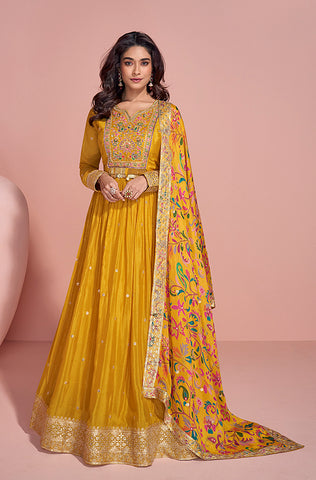 Shaded Blue Designer Heavy Embroidered Pure Georgette Wedding Anarkali Gown