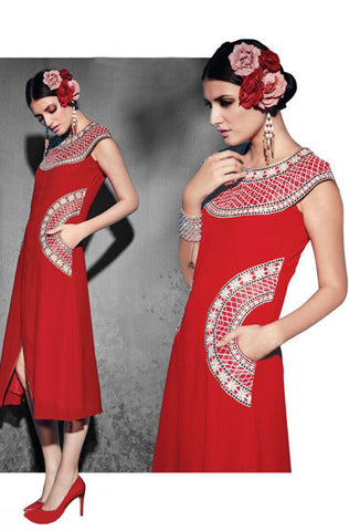Red Embroidered Pashmina Kurti