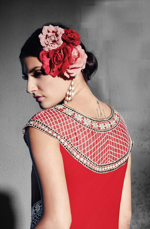 Red Embroidered Georgette Designer Kurti-Saira's Boutique
