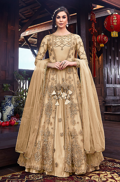 Cream anarkali gown sales