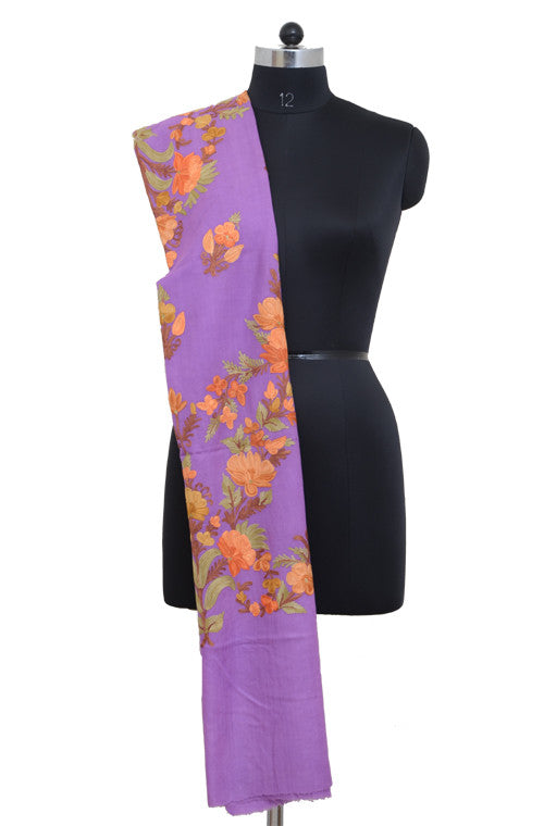 Lavender Pure Pashmina Hand Embroidered Kashmiri Shawl