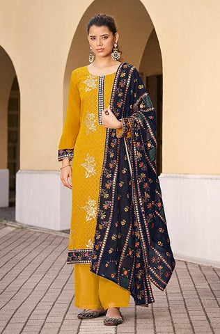 Navy Blue Designer Embroidered Silk Wedding Gharara Suit