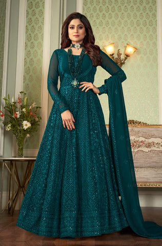 Dark Green Designer Embroidered Georgette Anarkali Suit