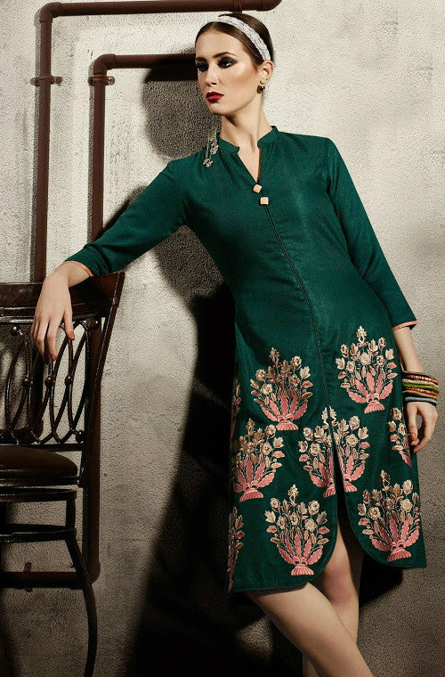 Green Embroidered Pashmina Kurti