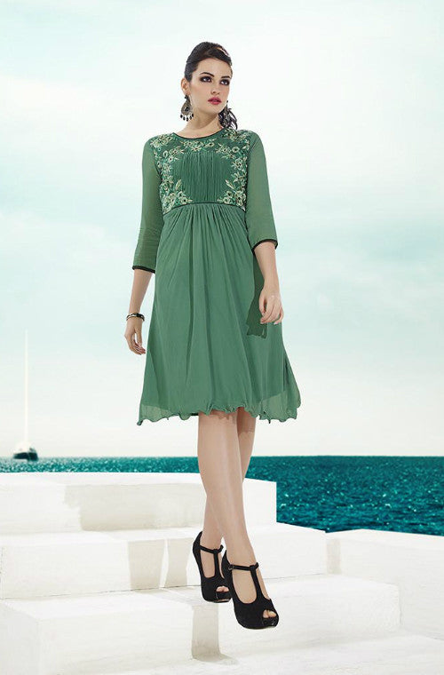 Green Embroidered Georgette Kurti
