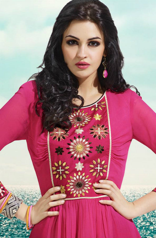 Pink Embroidered Georgette Kurti-Saira's Boutique