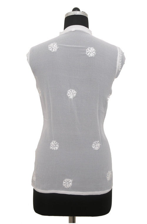 White Georgette Top with Chikankari Embroidery-Saira's Boutique