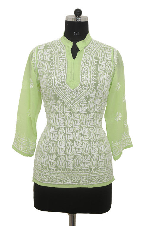 Light Green Georgette Top with Chikankari Embroidery