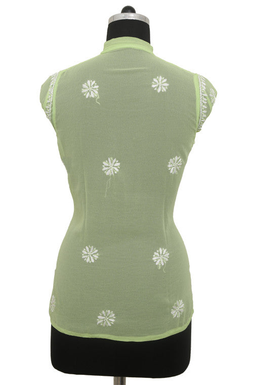 Light Green Georgette Top with Chikankari Embroidery-Saira's Boutique