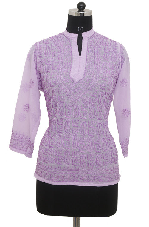 Lavender Georgette Top with Chikankari Embroidery