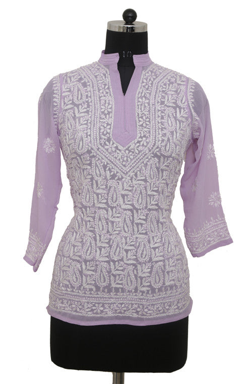 Light Purple Georgette Top with Chikankari Embroidery