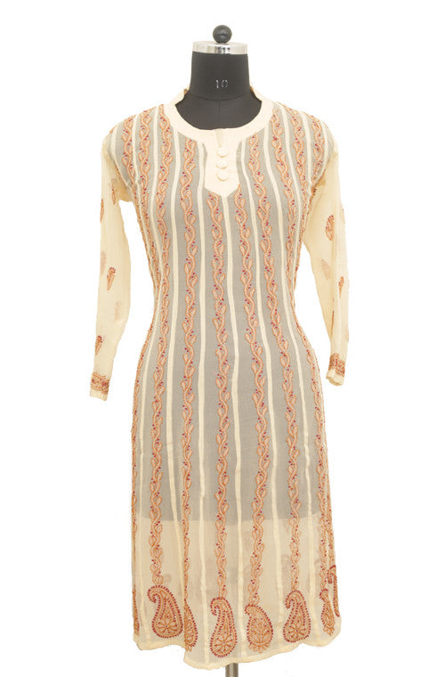 Light Peach Georgette Anarkali with Chikankari Embroidery