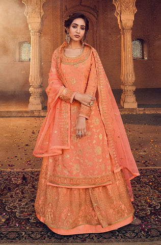 Olive Green & Gold Designer Embroidered Silk Bridal Anarkali Gown