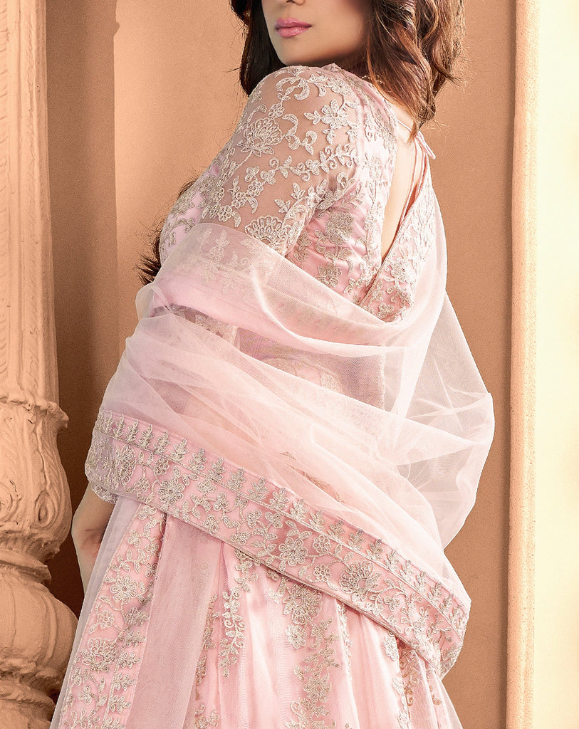 Pink Lace Designer Heavy Embroidered Net Bridal Anarkali Suit-Saira's Boutique