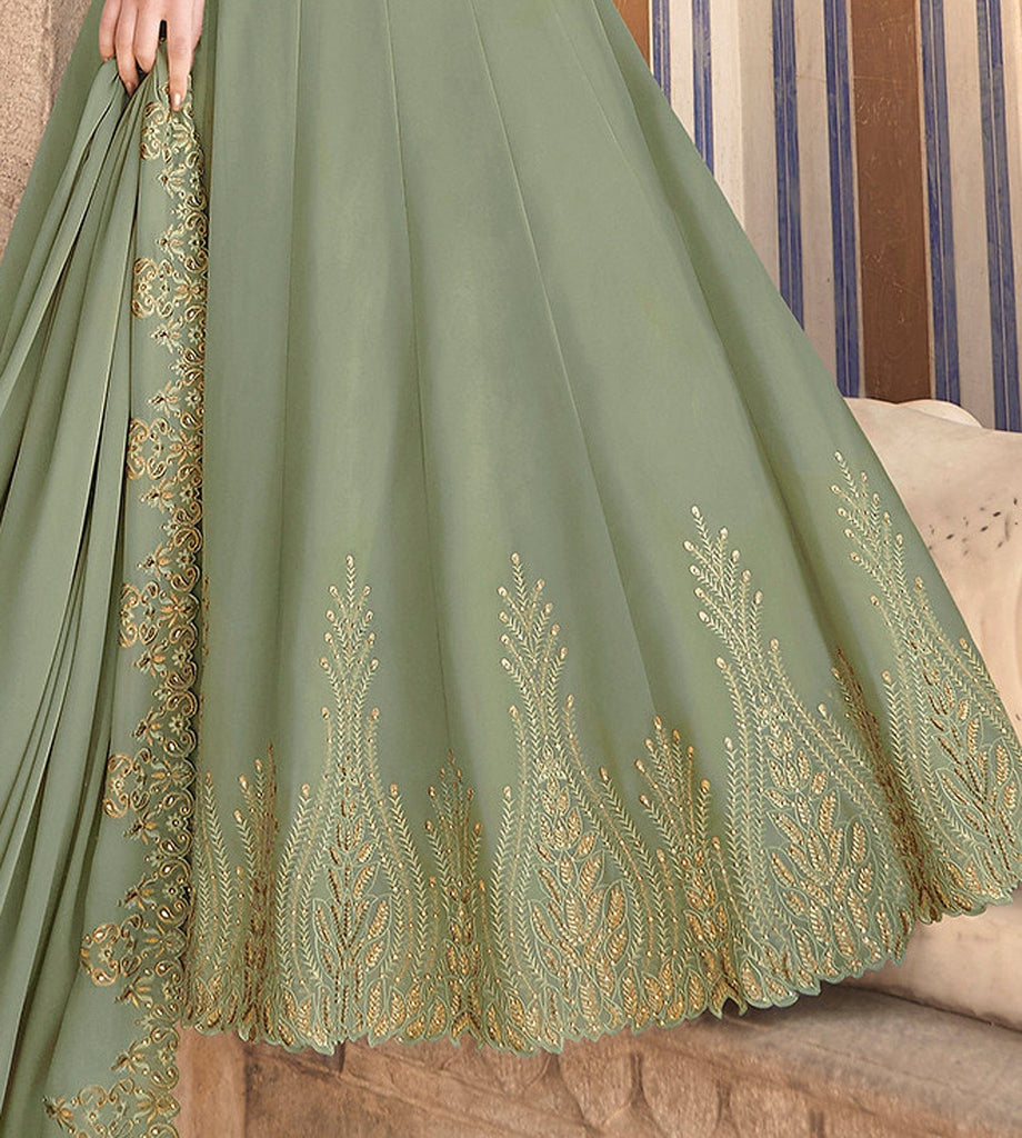 Sage Green Designer Embroidered Party Wear Anarkali Suit-Saira's Boutique