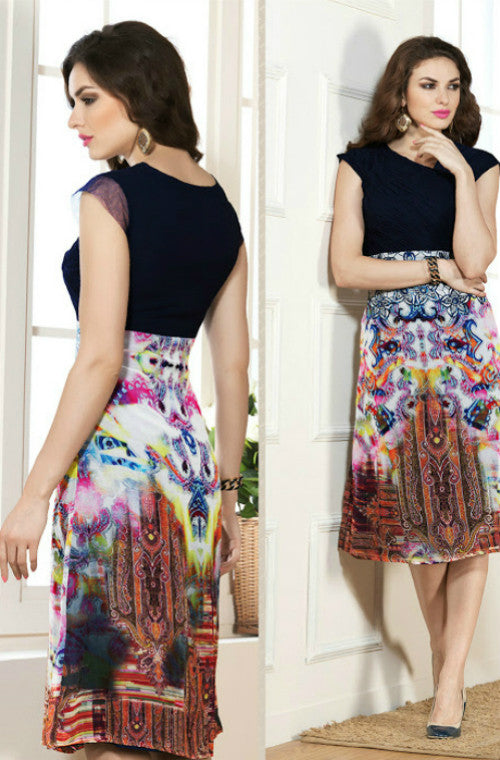 Multicolored Printed Faux Georgette Kurti
