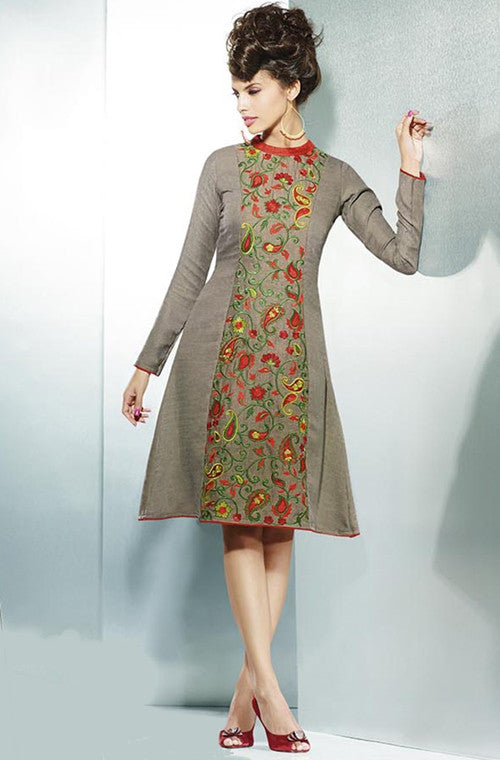 Gray Embroidered Pashmina Kurti