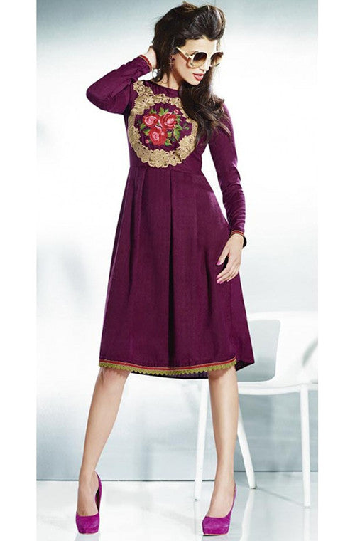 Purple Embroidered Pashmina Kurti