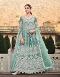 Acapulco Green Designer Heavy Embroidered Wedding Anarkali Suit-Saira's Boutique
