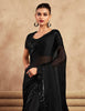 Black Designer Embroidered Chiffon Wedding Party Wear Saree-Saira's Boutique