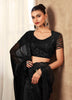 Black Designer Embroidered Chiffon Wedding Party Wear Saree-Saira's Boutique