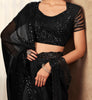 Black Designer Embroidered Chiffon Wedding Party Wear Saree-Saira's Boutique