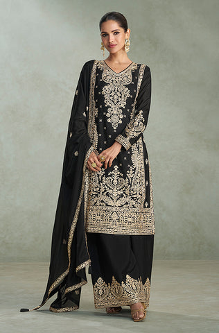 Maroon Designer Embroidered Peplum Style Sharara Suit