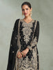 Black Designer Embroidered Chinon Silk Party Wear Palazzo Suit