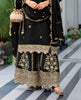 Black Designer Embroidered Chinon Silk Party Wear Palazzo Suit-Saira's Boutique