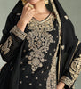 Black Designer Embroidered Chinon Silk Party Wear Palazzo Suit
