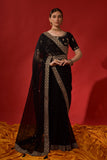 Black Designer Embroidered Georgette Wedding Saree-Saira's Boutique