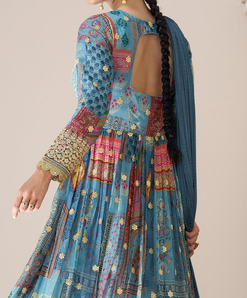 Blue Designer Embroidered Party Wear Anarkali Suit-Saira's Boutique