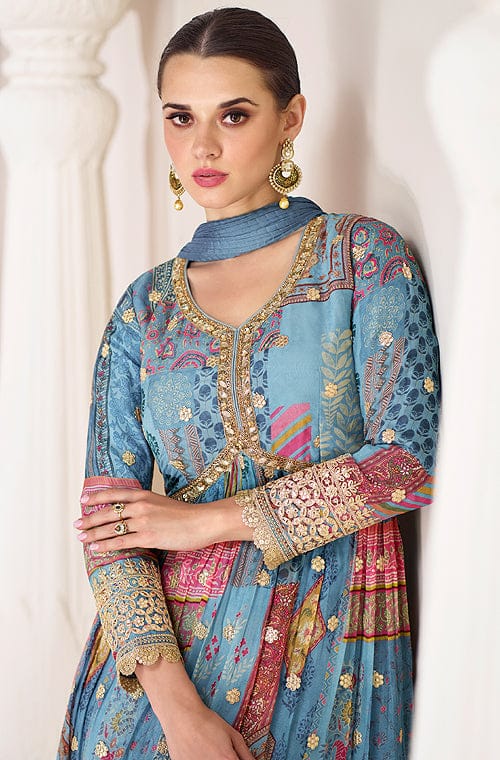 Blue Designer Embroidered Party Wear Anarkali Suit-Saira's Boutique