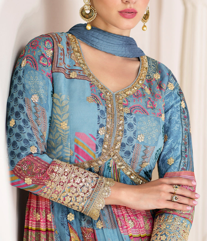 Blue Designer Embroidered Party Wear Anarkali Suit-Saira's Boutique