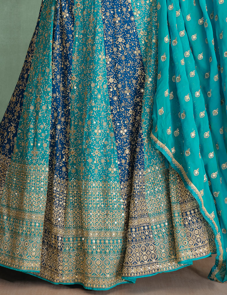 Blue Designer Heavy Work Premium Georgette Wedding Gown-Saira's Boutique