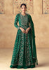 Bottle Green Designer Heavy Embroidered Pure Chinon Silk Lehenga Style Wedding Anarkali-Saira's Boutique