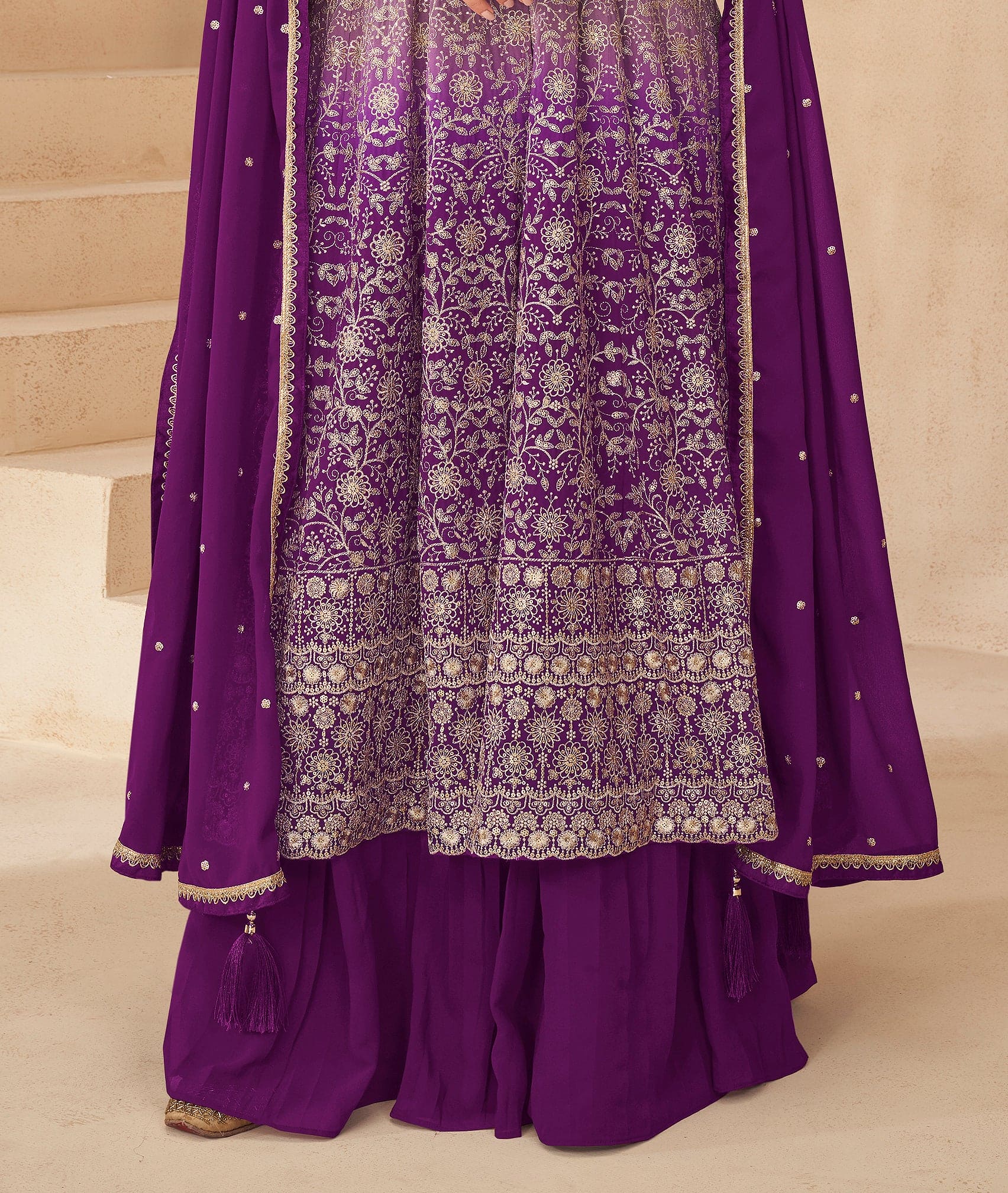 Tempting Purple Georgette Wedding Sharara Suit