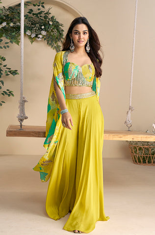 Sage Green Designer Embroidered Party Wear Georgette Pant Suit